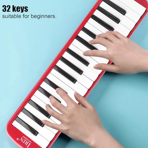 IRIN Melodica 32 Key Wind Musikinstrument geeignet für Anfänger Praxis Tasche (rot)