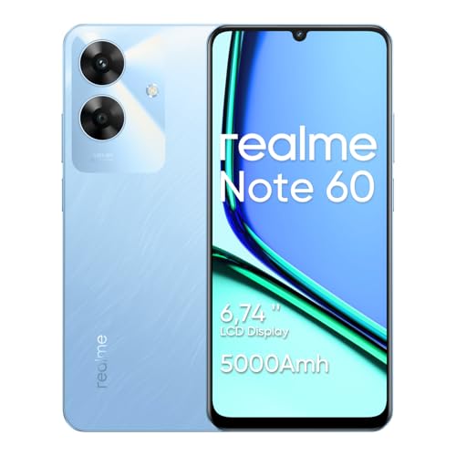 realme Note 60 Smartphone 6+128GB,Pantalla 6.74in,Modo Eye Comfort 90Hz,batería 5000mAh,procesador UNISOC T612,cámara 32MP Ultra HD,Soporte para Tarjeta Micro-SD,Azul