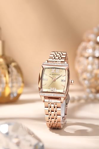 Image of Giordano Analog Watch for Women - Elegant Square Cut-Glass Dial, Crystal Roman Numerals, Stainless Steel Strap - Stylish Luxury Timepiece & Gift - GZ-60117