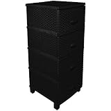 Rattan Kommode mit 4 Schubladen schwarz Rattanmöbel Regal Kunststoff