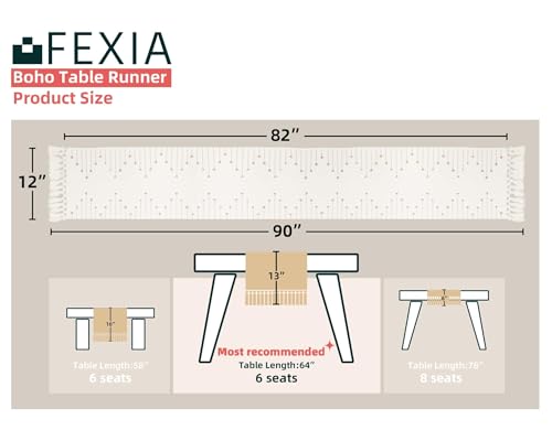 Image of FEXIA Boho Table Runner with Tassels 90 Inches Long for Home Decor Macrame Room Decor Farmhouse Rustic Table Runners for Dining Bedroom Bridal Shower (12x90 Inches)