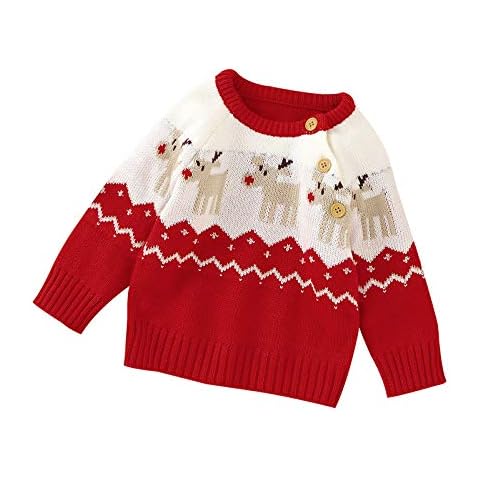 mimixiong Baby Christmas Jumpers Knitted Long Sleeve Sweater Outfits Reindeer Clothes (6-12 M, Red) Cover