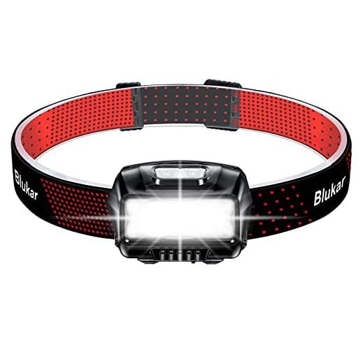 Blukar Linterna Frontal Recargable, 2000L Super Brillante Impermeable Linterna Cabeza LED Con Sensor de Movimiento y Luces de Advertencia Rojas, 8 Modos Luz, 30h de Tiempo Ejecución para Correr, Pesca