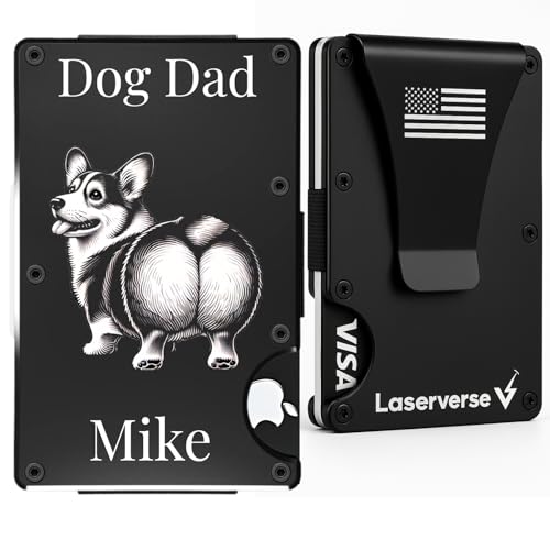 Custom Dog Wallet – Choose Dog Breed & Color – RFID Minimalist Wallet for Men – Gift for Dog Dad – Personalized Slim Metal Card Holder (Obsidian Black)