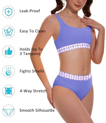 Image of Beautikini Period Swimwear Two Piece Menstrual Leakproof Swimsuit Bikini Sets Mid Waist Print Bathing Suit for Women
