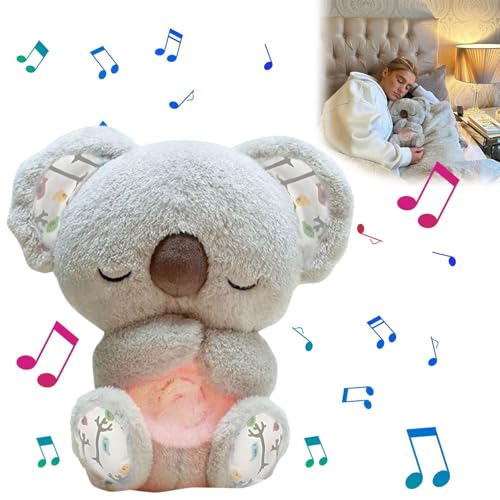 duaicnvow Koala pour soulager l'anxiété, Loutre Bébé Dormant qui Respire, Peluche Anxiété Sommeil, Bébé Koala Dormant Jouet avec Musique Lumières et Mouvements de Respiration Aide au Sommeil