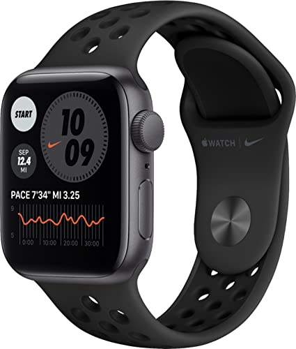 Apple Watch SE [GPS, 40mm] - Caja de Aluminio Nike Gris Espacial con Banda Nike Negra Deportiva, Talla Única (Reacondicionado)