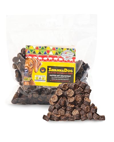 SavannaDog Happen mit Grapefruit 800g - Hunde Leckerlis getreidefrei & hypoallergen, Leckereien für Hunde mit Straußenfleisch, Hundeleckerli mit wertvollen Ballaststoffen