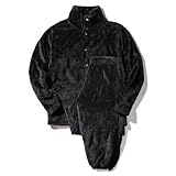 [Nutopia] ファーリー パジャマ メンズ 上下 もこもこ 前開き ブラック/LL