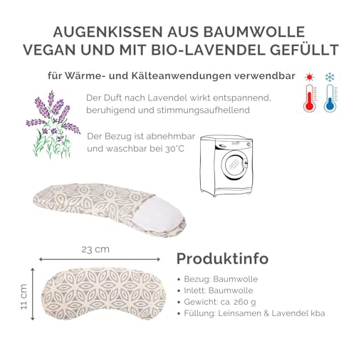 Bodhi Weiches Augenkissen aus Baumwolle | Bio-Leinsamen & Bio-Lavendel Füllung | Vegan | Made in Germany | Warm & Kaltanwendungen | Augenmaske für Yoga, Entspannung & Meditation | Lotus, natur-grau