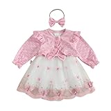 Baby Girl Summer Outfits Tulle Dress Sleeveless And Puff Sleeve Denim Jacket Baby Girl Clothes Set (Pink with headband, 2-3T)