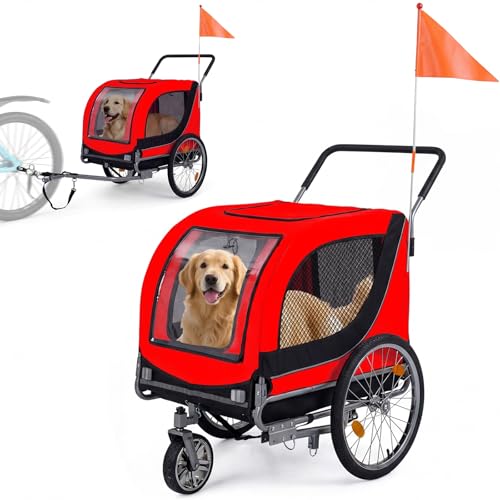 Dog Bike Trailer - HAPPAWS Dog Trailer for Bicycle, Cargo Cycle Trailers Wagon Cart Pet Bike Carrier w/ 3 Doors, Aluminum Wheels, Safety Flag, Easy to Connect&Disconnect, Collapsible to Store