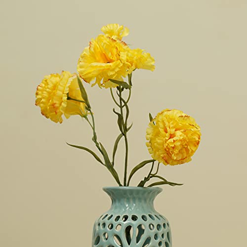 Image of Pure Home and Living Yellow Carnation Faux Flower Stem 1 Piece