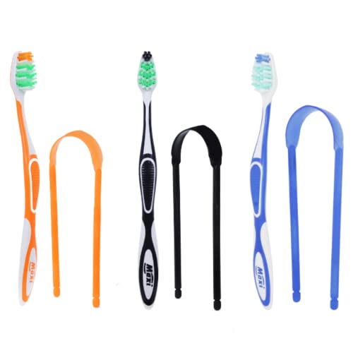 Image of MAXI Adult Expert Soft Bristles Manual Toothbrush With Dual Action Tongue Cleaner-Oral Hygiene Kit, Perfect Combo For Family, Multicolor (Pack Of 3)