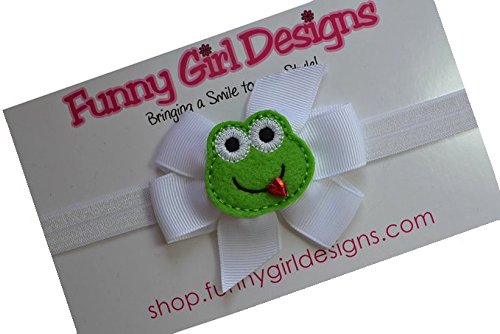Baby Girls Elastic Bow Headband with Felt Frog Fits 0-12 Months2