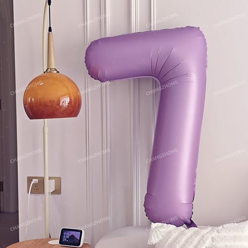Image of 40 In Matte Lavender Purple Birthday Number 7 Helium Foil Mylar Balloon | Helium Foil Mylar Suitable Boys' And Girls', 7st 17th Birthday Parties, Anniversary Celebration seven Balloon Purple paryt