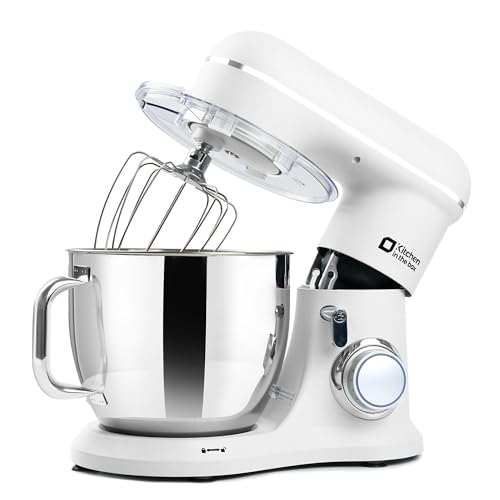 Kitchen in the box 7QT 900W 10-Speed Stand Mixer, Tilt-Head Kitchen Electric Mixer with Dough Hook, Whisk & Flat Beater(Frost White)