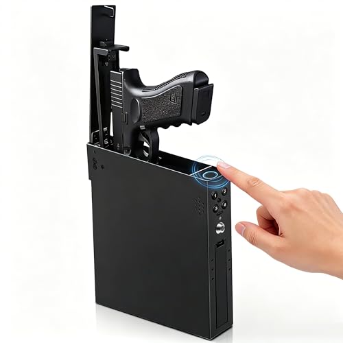 Car Gun Safe-Quick Access Truck Gun Safe with Biometric for Emergency;Fingerprint Handgun Safe with PIN Code & Key,Pop Up Gun Lock Box for Car,Truck,SUV,Bedside, Rapid Deployment Vehicle Gun Storage