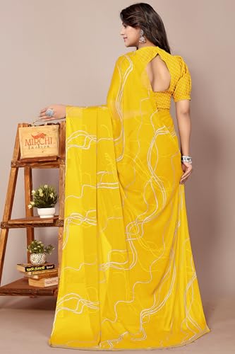 Image of MIRCHI FASHION Saree for Woman Chiffon Georgette Geometric Printed | Lightweight Farewell and Women's Office Sari with Blouse Piece