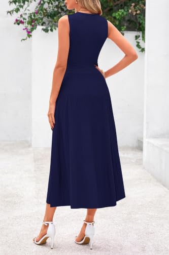 Image of PRETTYGARDEN Spring Casual Dresses for Women 2026 Summer Business Work Midi Sleeveless A Line Pleated Cocktail Dress