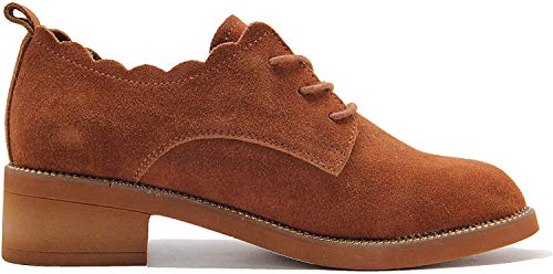 YISEVEN Botte en Cuir pour Femme Bottines a Talon Cheville Haut 3 CM Classiques Compensées Daim Chaussure avec Lacet Bloc Pointu Arrondi élégante Semelle Caoutchouc l'usure Quotidien Marron 39