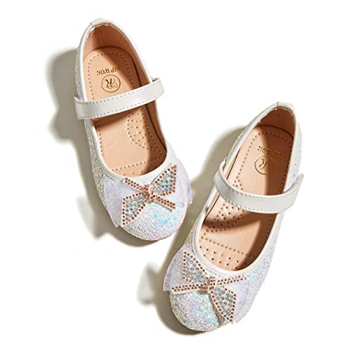 K KIP WOK Toddler Girl Mary Jane Dress Glitter Flats Shoes Flower for Ballet Wedding