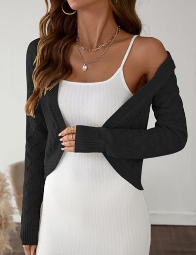 LOMON Womens Cropped Cardigan Bolero Shrugs for Dresses Knit Open Front Long Sleeve Sweater3