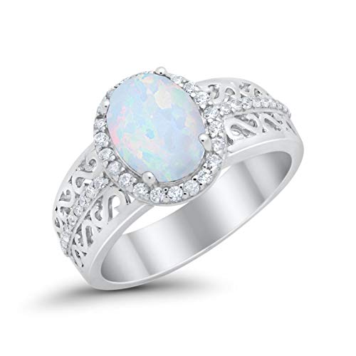 Blue Apple Co. Halo Art Deco Oval Wedding Engagement Promise Ring 925 Sterling Silver Choose Color