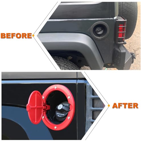 PKEDUO Red Gas Cap Cover Fuel Filler Door Cover Compatible with 2007-2017 Wrangler JK JKU 2/4-DOOR(NOT FOR 2018+ JL MODELS)