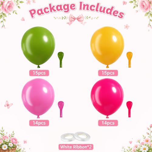 Image of Pink Yellow Green Balloons, 60 Pcs 12 Inch Olive Green Yellow Peach Pink Rose Red Latex Balloons for Summer Birthday Baby Shower Party Decorations