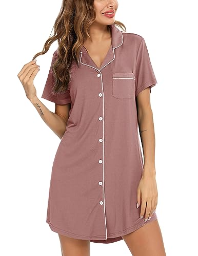 Image of Pjmlifecoco Nightgown for Women Button Down Sleepshirt Short /Long Sleeve Nightdress Soft Modal Sleepwear S-XXL