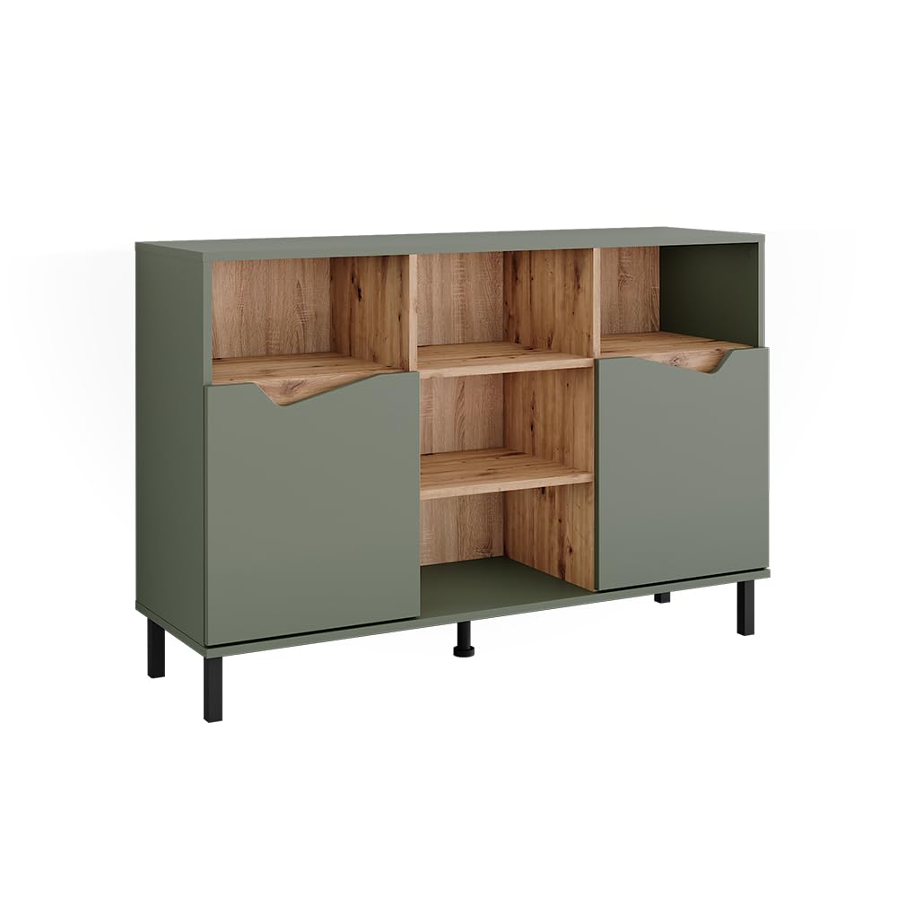 Vicco Credenza Marelle, Verde/Artigianale, 120 x 81.3 cm | con 2 porte, per la conservazione di abiti, libri o oggetti domestici
