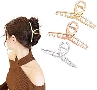 3pcs Metal Strong Hair Claw Clips Nonslip Large Hair Claw Clip Nonslip Hair Clips Hairpin Fashion Hair Styling Accessories for Women and Girls Thin Thick Hair (Rose gold, Silver, Gold)