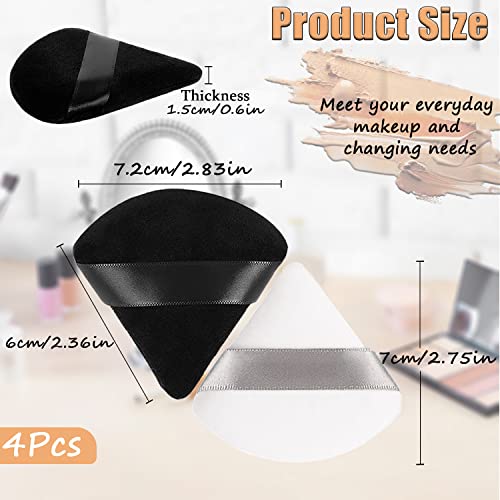 4 Pieces Powder Puff Face Makeup Soft Triangle Powder Puffs - For Loose Powder Setting Powder Body Powder Wet Dry Cosmetic Sponge, Washable Reusable Wedge Shape Velour Cosmetic Sponge Makeup Tool #TOP3