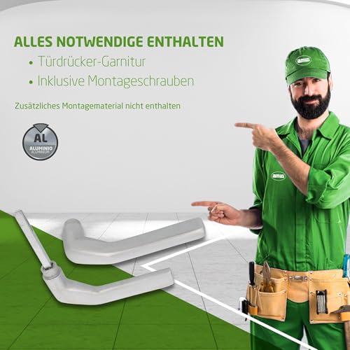 Amig - Türgriffgarnitur aus Aluminium ohne Schild, silberfarben, ideal für Innen- und Außentüren | 130 x 61 mm | Maximale Türstärke 65 mm | Drücker mit funktionellem, dekorativem und modernem Türgriff