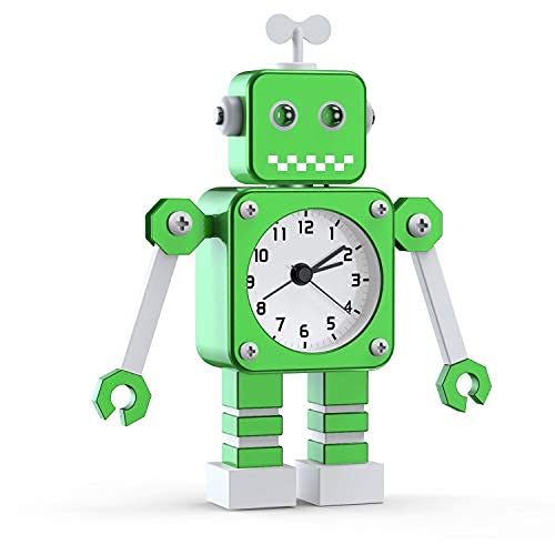 Juboos Kinderwecker Jungen, Roboter Wecker Kinder Analoge Wecker Ohne Ticken Lautloser Wecker für Jungs Mädchen Jungen (Grün)