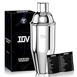 IOV Cocktail Shaker, 24 oz Martini Shaker, Drink Mixer with Built-in Strainer, Professional Stainless Steel Margarita Alcohol Shakers with Cocktail Recipe Guide, Bartender Kit Gifts