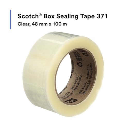Image of 3M Scotch 371 Industrial-Grade Packing Tape, Clear, 48 mm x 100 m, 36 Pack | High Performance Sealing Tape for Medium-Duty Commercial Box and Carton Sealing, Moving, Packaging and Shipping