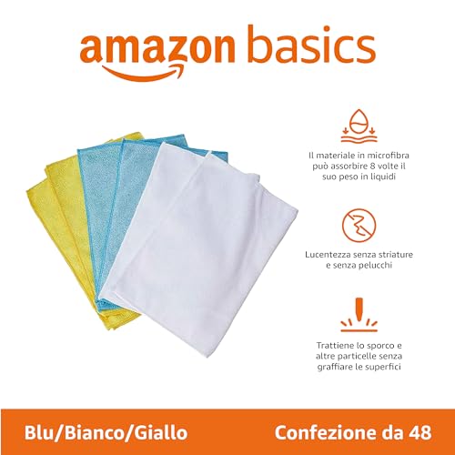 Amazon Basics Panni in microfibra, panno per la pulizia (confezione da 48 unità), Multicolore, 40.6 x 30.5 cm - Immagine 1