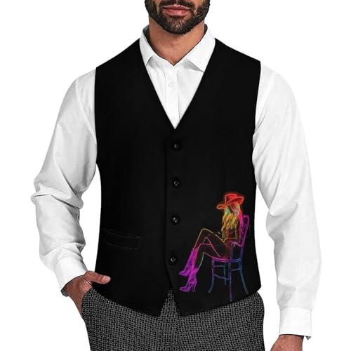 Neon Cowgirl Lady Men's Formal Suit Vest for Business Formal Or Casual Dress Waistcoat Wedding