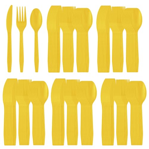 240 Pcs Disposable Heavy-Duty Plastic Cutlery Set, Including Yell...
