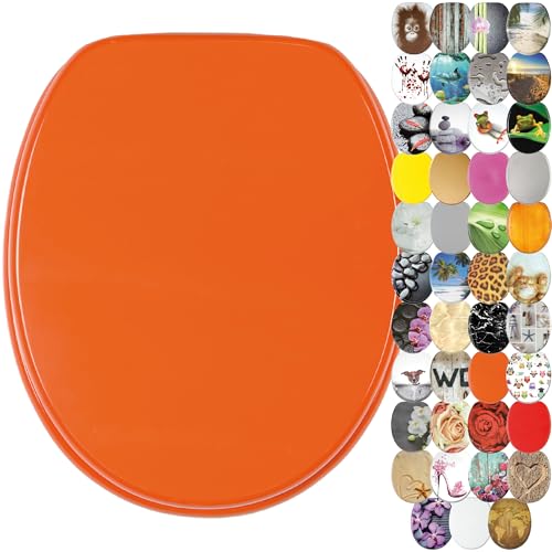 Sanilo Abattant WC, Grande sélection de lunettes de toilette, Finition de haute qualité, Charnières robustes, Fixation facile (Orangé)