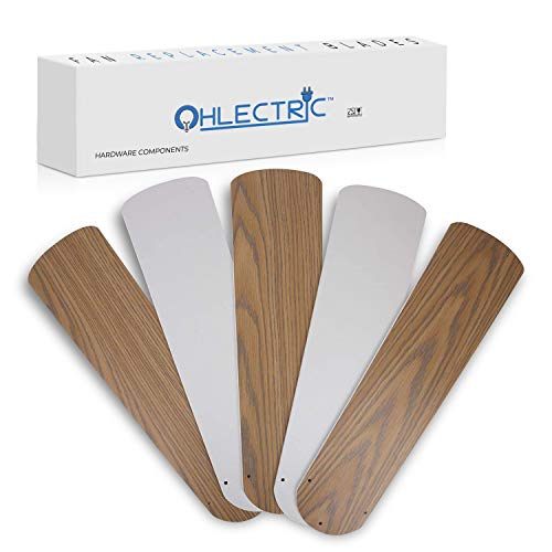 OhLectric OL-40472 5PCS 16 Â½ Inches Fan Blades - Fan Replacement Blades For 42-inch Ceiling Fan - Substitution for Broken Blades - High-Performance Ceiling Fan Blades - Indoor Use, White/Bleached Oak