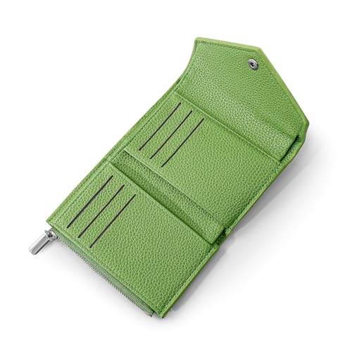 Wallet Women, Envelope Small Wallets Woman, Ladies Bifold Wallet with Zipper Coin Pouch for Cash Card (Green)