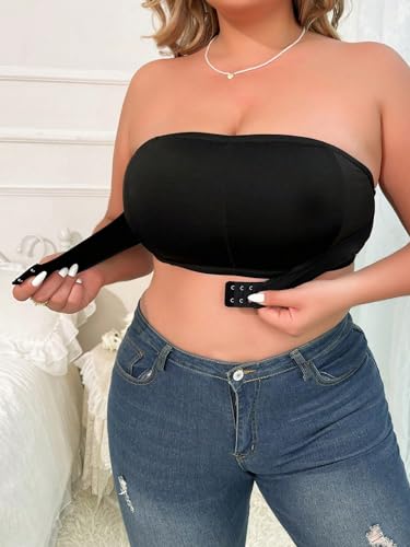 WDIRARA Women's Plus Size Solid Button Front Bandeau Bra Strapless Wireless Bras3