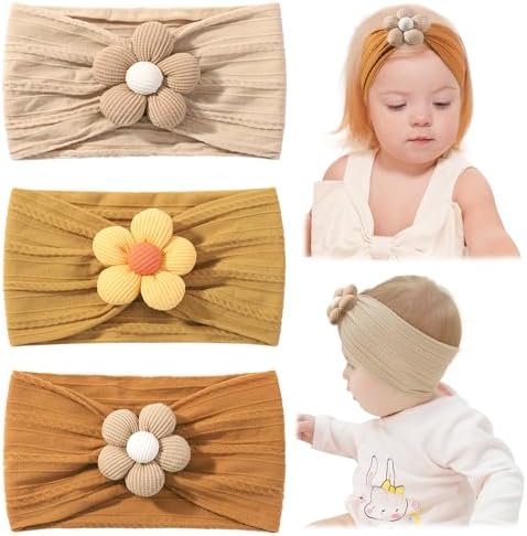 Bandeaux Bébé Fille Avec Fleurs - Lot De 3 - Nylon Doux Réglable - Accessoire Nouveau-né/photos