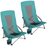 SONGMICS Set of 2 Portable Beach Chairs, High Backrest, Cup Holder