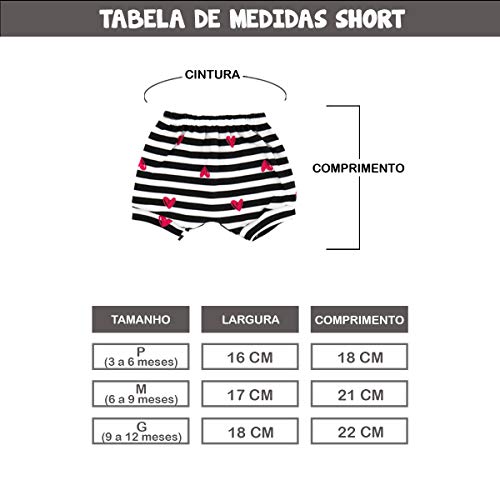 Kit 5 Peças Shorts de Bebê Menina Suedine 100% Algodão Desenho do Tecido:Estampado/Sortido;Tamanho:P