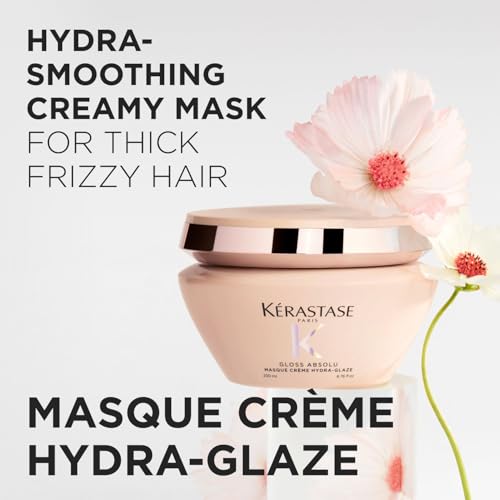 Image of Kerastase Gloss Absolu Creme Anti-Frizz Mask For Bouncy, Glossy Hair | Medium to Thick Hair | 4-Days Anti-Frizz | With Hyaluronic & Glycolic Acid, Wild Rose-In-Oil | 200ml