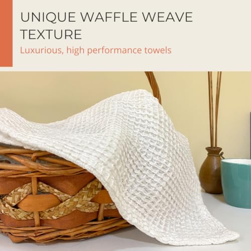 Image of HAMELIN The Ezra Waffle Hand Towel | Pure Cotton Lightweight Anti Microbial & Water Absorbent | Softer Touch Quick Drying Towels | Durable & Long Lasting | White | 70 cm x 43 cm | Pack of 1